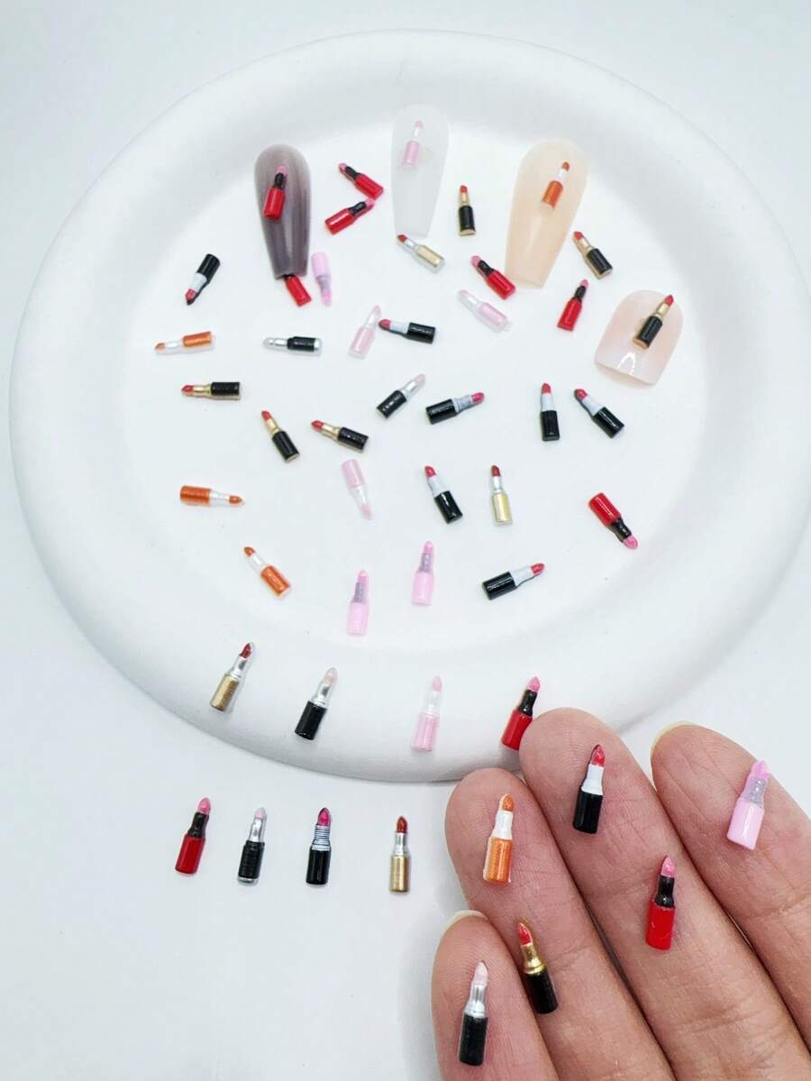 30个3-11毫米可爱迷你DIY卡哇伊卡通树脂嘴唇平底剪贴簿女士美甲饰品美甲小摆件装饰饰品配件美甲用品 - 彩色 - 查看 1