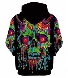 Men'S 3D Green Skull Print Long Sleeve Casual Hoodie With Drawstring Pockets - Style - View 3