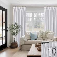 White Greyish Blackout Curtains 96 Inches Long, Pinch Pleated Linen Blackout Curtains Bedroom 2 Panel Set, Home Decor - Warm Beige (Creamy Beige) - View 10