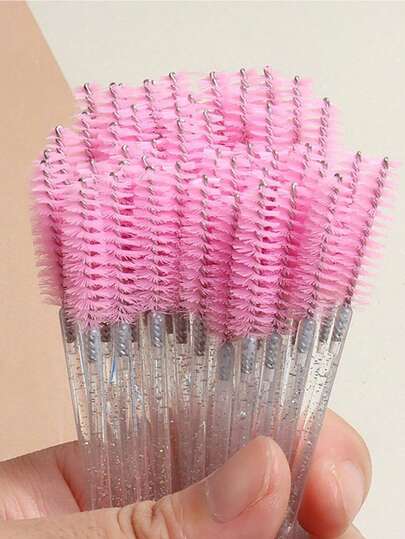 50pcs/100pcs Crystal Eyelash Brushes, Eyelash Brushes, Disposable Eyelash Brush Sticks, Eyelash Curler, Eyelash Extension Products, Solid Eyebrow & Eyelash Brush With Colorful Makeup Tools. Pink