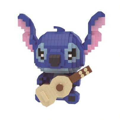 可爱的史迪奇弹吉他积木玩具 - 适合STEM教育DIY、卡通动画游戏、卡通人物积木拼装模型，是生日礼物、生日派对拍照道具和返校用品的理想之选。也适合作为生日礼物和卡通人物玩具。