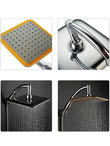 9-Inch Square Shower Head Set - Rotatable, High-Pressure Rainfall Shower System With Universal Adjustment. Featuring A Durable Plastic Construction And A Sleek Finish, This Wall-Mounted Set Includes An Adjustable Shower Arm To Elevate Your Bathing Experience. - Multicolor - View 12