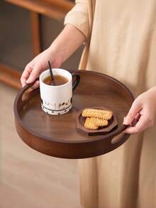 1 pieza Bandeja redonda de madera de nogal con asa, adecuada para aperitivos, pasteles, galletas y entremeses en la cocina, el comedor, el hotel y talla grande escenarios, bandeja de servir