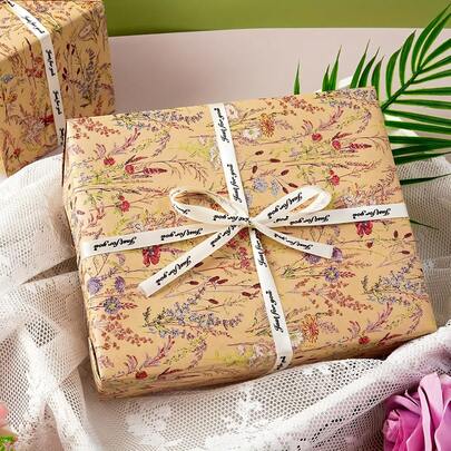 5sheets Wildflower Wrapping Paper,16.5*11.2inch Kraft Paper Floral Design Wrapping Paper, Suitable For Women's Gifts, Birthdays, Weddings, Bridal Showers, And Engagements