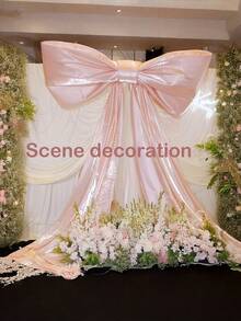 1pc Extra Large Elegant Satin Bow Decor - Giant Wedding, Birthday, Party Backdrop, Christmas Tree Ornament - Light Pink/Soft Pink/Lavender, No Electricity Required - Multicolor - View 6