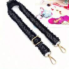 女士优雅可调节肩带 - 可调节包带，高品质金色五金配件，可水洗装饰手提包配饰，适合休闲和正式场合 - 可挂钱包、钥匙 - 奢华包包配饰，钱包带，外观精致，刺绣图案