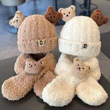 2pcs Pet Hat + Scarf Set, Cartoon Pet Hat Plush Pet Hat Dog Hat, Cartoon Bear Pet Scarf, Suitable For Small Dogs In Autumn/Winter