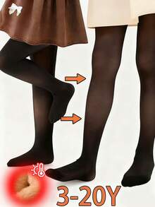 1双儿童秋冬季保暖连裤袜，女童黑色透明加厚保暖袜，带保暖内衬，冬季保暖防寒连裤袜，适合小女孩穿着，温度范围-5至10℃