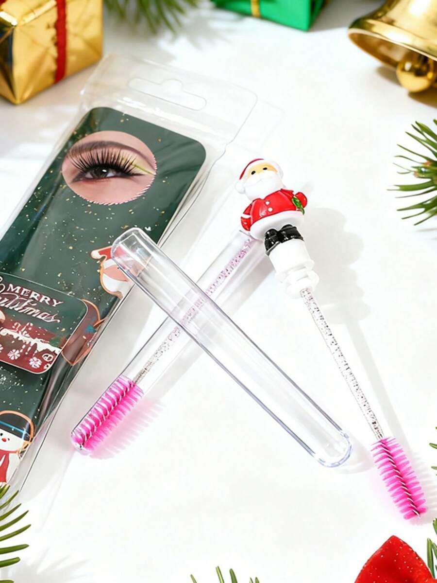 Cute Santa Claus Eyelash Brushes (2 Packs) - Red - View 1