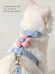 可爱花朵造型猫咪胸背带带牵引绳，舒适轻便防逃脱宠物牵引绳套装 - 彩色 - 查看 2