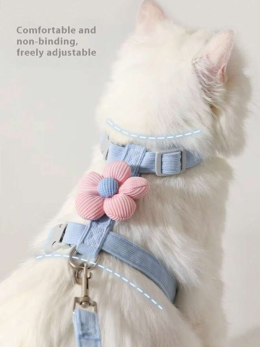 可爱花朵造型猫咪胸背带带牵引绳，舒适轻便防逃脱宠物牵引绳套装
