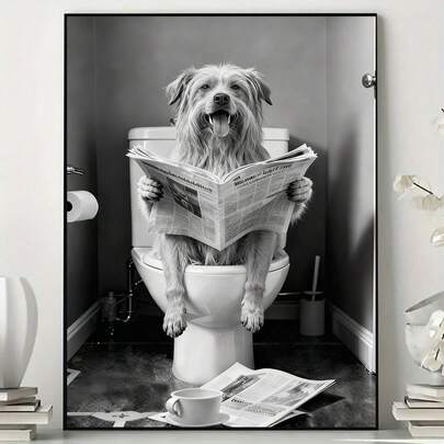 Personalized Pet Design, Depicting A Pet Sitting On The Toilet Reading A Newspaper, Black And White Pattern, Pet Gift, Gift For Friends And Family (Random Scene)