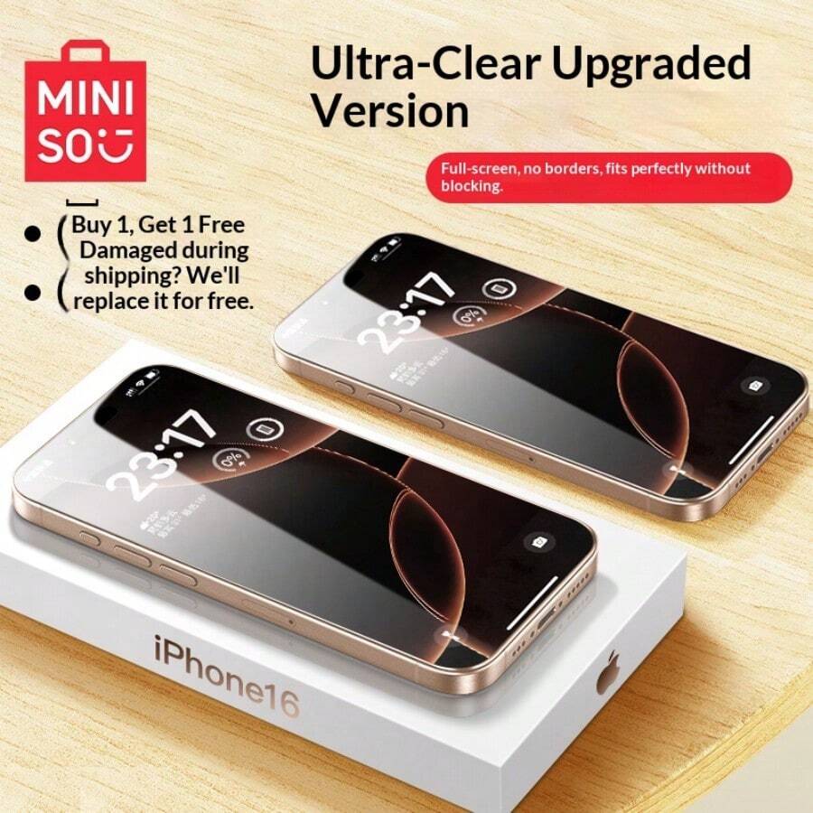 Miniso Is Suitable For Apple 17 Tempered Film 2025 New IPhone16ProMax Mobile Phone Film 15Pro Film 13 HD Plus14 Full Screen Coverage Ip12 Anti-Fall Por Anti-Peeping Protection - [泰坦超清風格]2片裝 - 查看 1