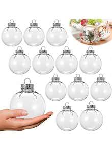 3/6/9/12Pcs Christmas Transparent Ball Plastic Christmas Trees Open Ball Box Bauble Ornament Wedding Gift Present Party Home Decoration,Christmas - Clear - View 12