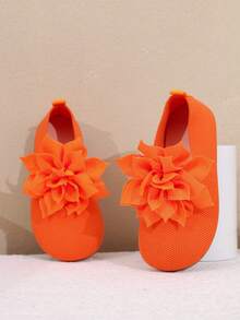 1 Pair Fashionable & Comfortable Orange Floral Decor Knitted Loafers - Coral Orange - View 6