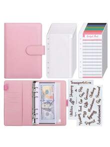 Carpeta con cremallera A6 para presupuesto - Organizador de efectivo morado, carpeta con sobres de presupuesto para gestión presupuestaria con insertos de presupuesto preimpresos, 6 bolsillos con cremallera y 12 tarjetas de presupuesto - Rosa - Ver 7