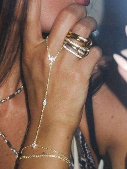 1pc Elegant Sparkling Cubic Zirconia Multi-Layer Stacked Finger Chain Bracelet Set, Suitable For Women's Daily Wear, Nightclub Party, Gathering