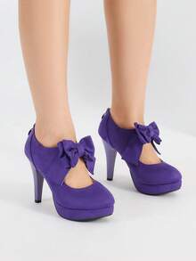 Fereshte Women's Vintage Bow Tie High Heel Platform Closed Toe Dress Pumps - 紫色 - 查看 5