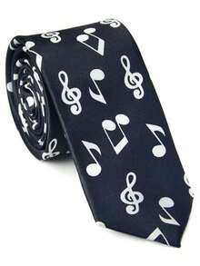 1pc Unisex Fashion Narrow Tie, Hip-Hop Music Note Tie, Leopard Print Piano Keyboard Tie, Slim Korean Style - Multicolor - View 9