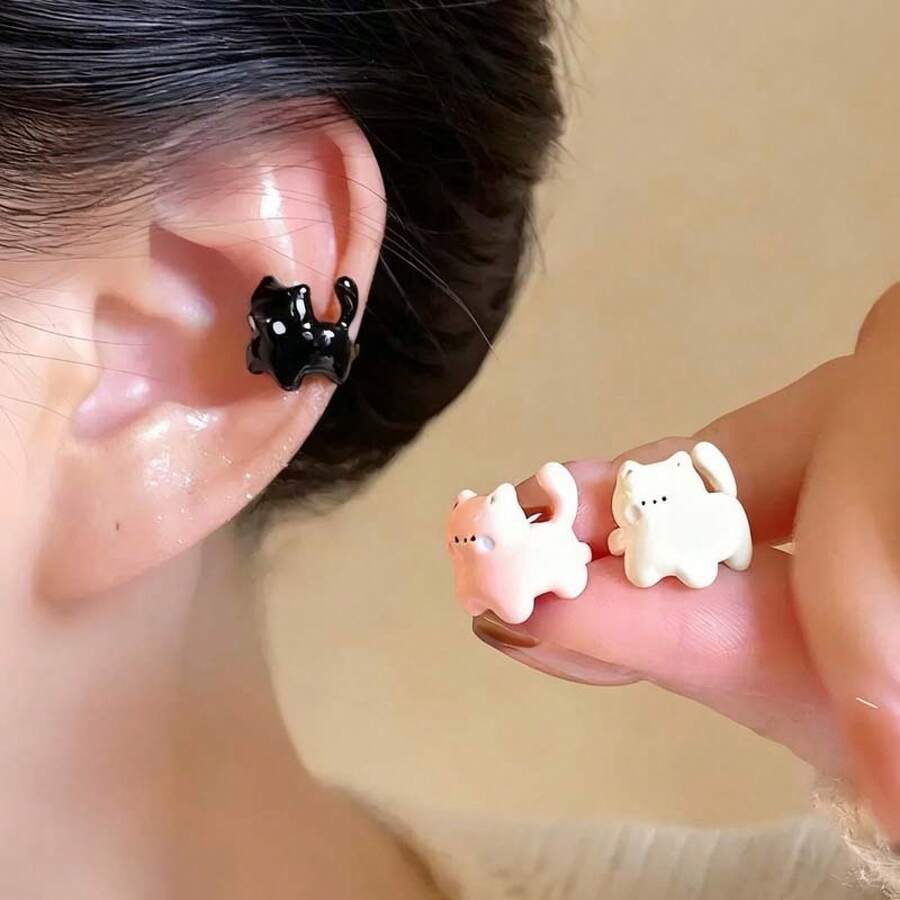 Kitten Ear Cuff Personality Ear Clip - 貓咪耳骨夾(白色) - 查看 1
