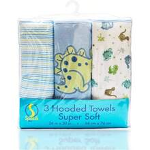 3 - Piece Hooded Towel Set and, Soft Terry Towels, Essentials, Blue Dino - Dino azul - Ver 1