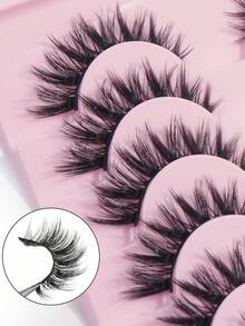 10/20Pairs Of Natural Cross Full False Eyelashes With Clear/Black Stem,Fluffy Slim For Everyday Use Manga Eyelashes, Travel Essentials - Black - View 10