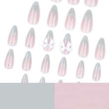 2026hot-Cat Eye French Tip Press On Nails - Short Square False Nails With Magnetic Glitter, 3D Bow & Rhinestones, Cute Glam Manicure Set Women - JP3445 [Loại keo] - Xem 6
