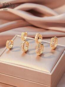 Hihho Bộ 6 khuyên tai kẹp thiết kế cao cấp phong cách Âu Mỹ, khuyên tai Zirconia cổ điển, khuyên tai sang trọng tối giản, thích hợp đeo hàng ngày hoặc đeo một lần, quà tặng tuyệt vời cho bạn bè - Vàng - Xem 6
