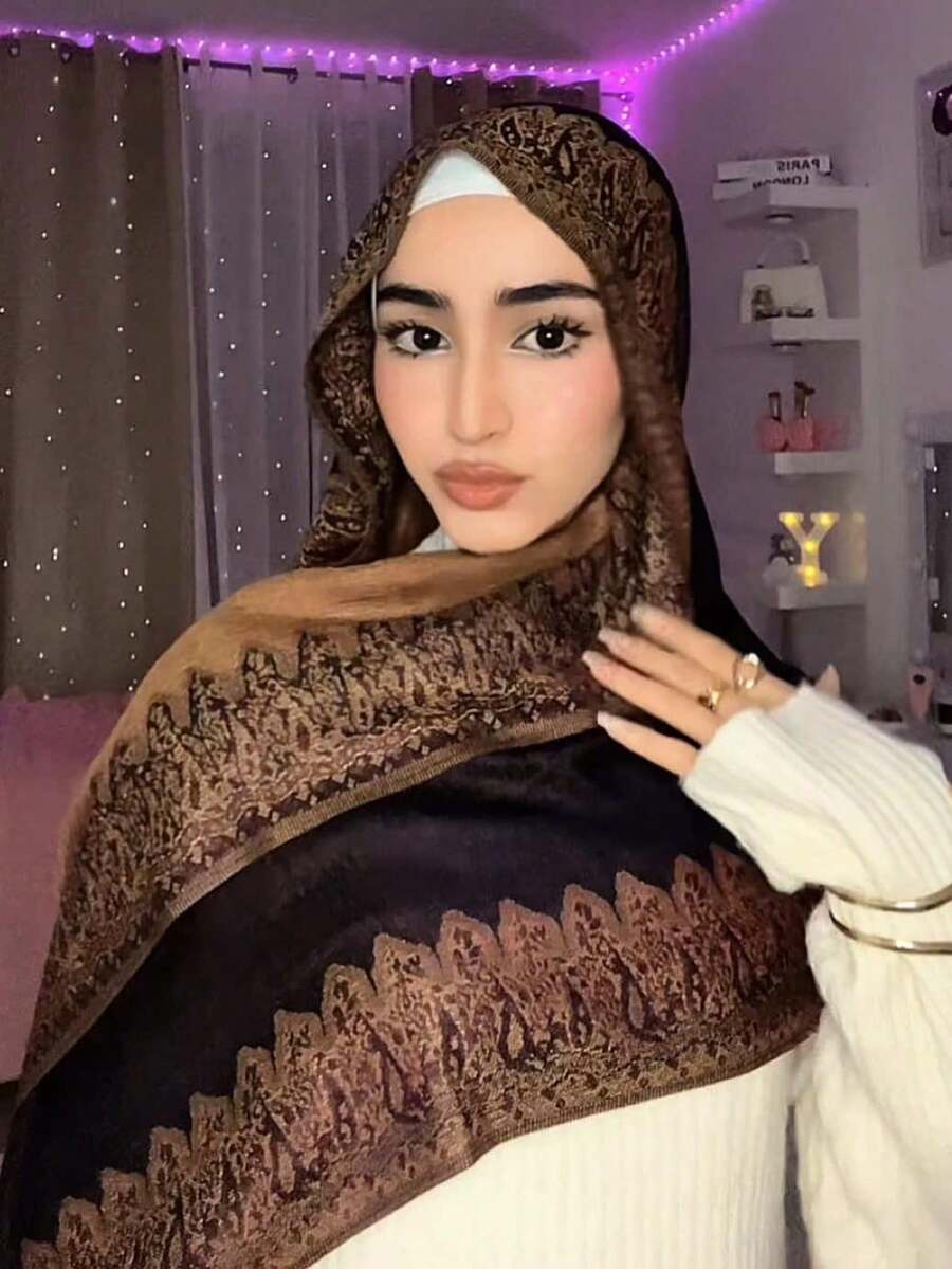 1条女士波西米亚风复古佩斯利提花羊绒围巾，休闲优雅的冬季披肩，适合日常穿着