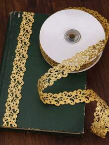 Fita de renda vazada dourada vintage de 20 jardas - Fita elegante de poliéster para costura, tricô e projetos DIY. Ideal para decoração de Dia das Mães, aniversários, casamentos, laços, sacolas de presente e artesanato.