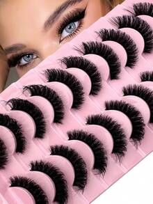 10Pairs Natural Thick Fluffy Volume False Eyelashes Dramatic Messy Mink Lashes Wispy Long 8D Volume Lasting Wispy False Eyelash Strips Foxy Eye Lifting Look Extension Full Eyelash Strip To Lengthen And Volumize The Outer Corner Of Your Eye - 濃密款 - 查看 7