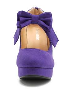 Fereshte Women's Vintage Bow Tie High Heel Platform Closed Toe Dress Pumps - 紫色 - 查看 6