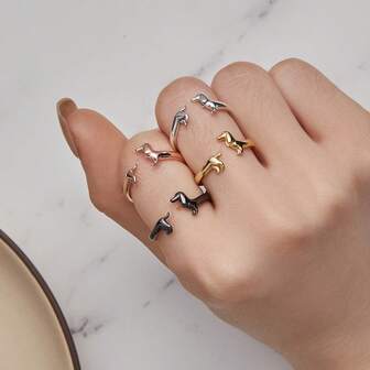  Bamoer Original Design Multicolor Hot Dog Opener Ring - Fashionable Classic Adorable Dog Ring, Perfect For Daily Wear, Gifts, And Friends, Women's Jewelry