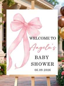 1pc Personalized Baby Shower Welcome Sign With Pink Bow - Customizable Name And Date Display Board, Suitable For Birthday, Wedding, Christening Party Decoration ,Bachelorette Party Favors, Birthday Gift - Multicolor - View 5