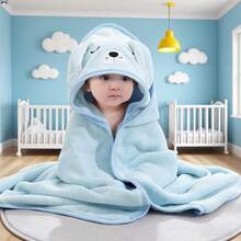 1pc Coral Fleece Children's Bath Towel Bathrobe, Cute Cartoon Pattern, Soft & Comfortable, Absorbent & Quick-Drying, Full Body Coverage, Easy To Wear For Infants & Toddlers - Multicolor - View 12