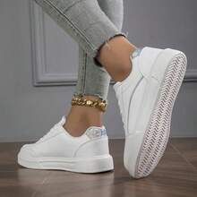 Women's Multi-Color Low-Top Sneakers: Metal-Trimmed Casual Shoes, Comfortable Flat White Shoes - trắng - Xem 4