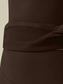 NcmRyu 1套女士保暖内衬弹力圆领长袖运动裤套装 - 咖啡棕 - 查看 6