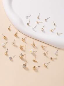 30 Paar modischer Ohrringe Set für Frauen, Gänseblümchen, Herzform, Kunstperle, Strass, verschiedene Stile, geeignet für den täglichen Lässig-Stil, Geschenk für Feiertage - Goldgelb - Übersicht 2