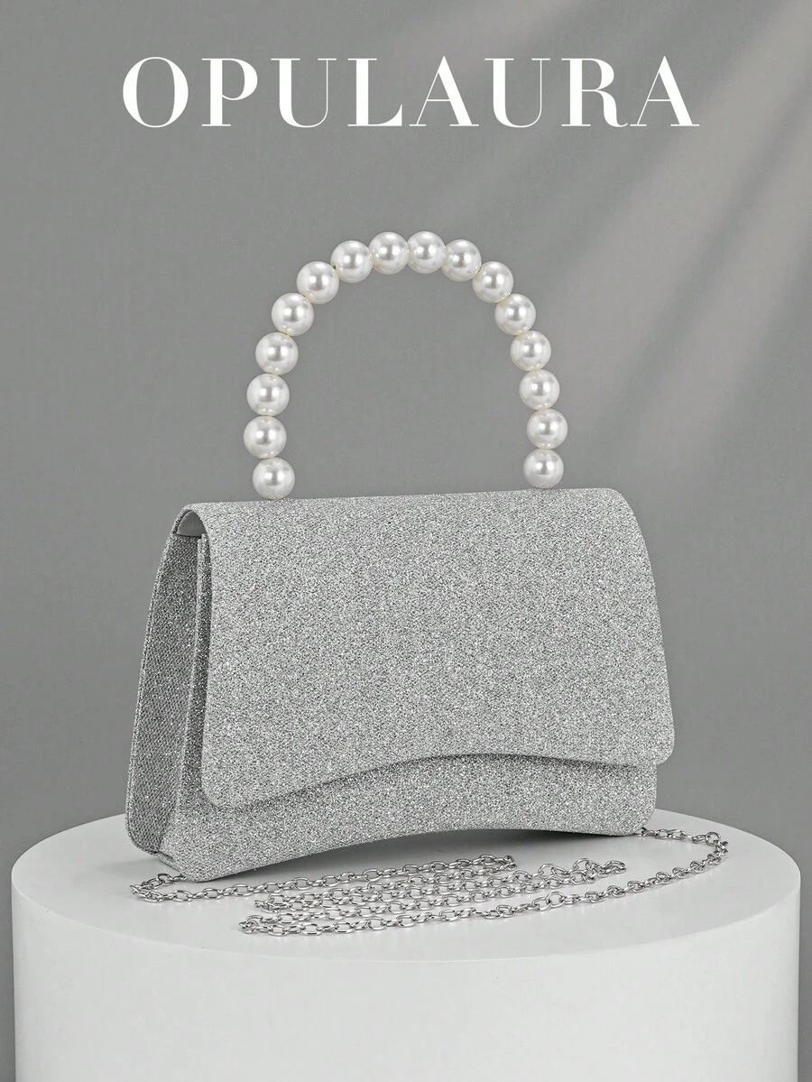 OpulAura 闪亮优雅装饰手提包，魅力十足的仿珍珠手拿包，适合派对女孩和女士。完美适用于派对、婚礼、舞会、盛大晚宴/宴会，是送给女性的理想礼物。与派对礼服、晚礼服和亮片服装完美搭配，是婚礼必备配饰，也与毕业礼服和舞会礼服相得益彰。 - 銀色 - 查看 1