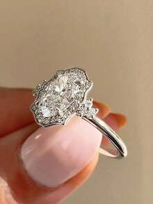 A Vintage-Style Crystal Brass Women's Ring, Perfect For Everyday Wear, Parties, And As A Gift For Women. - 銀色 - 查看 7