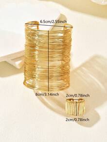 2pcs/Set Fashionable Minimalist Multi-Layer Wrapped Metal Bangle Bracelet, Suitable For Daily Wear - Multicolor - View 4