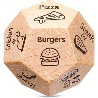 1pc Wooden Dice Gift For Valentine's Day, Couple Game Dice With 12 Faces Date, Valentine's Day Food Activity Dice, Dating Couple Gift