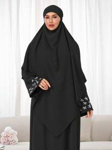 两件套：头巾+长袍，袖口刺绣设计，宽松舒适的穆斯林服饰，适合女性日常穿着和祈祷，四季皆宜 - 彩色 - 查看 31