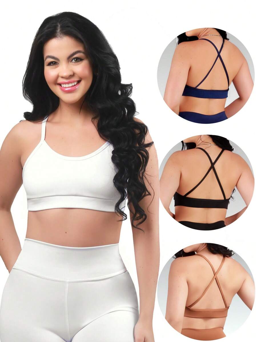 Work Fitness Premium Reinforced Polyamide Fitness Top With Crossed Back Straps, Gym Style. - White - View 1
