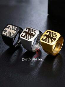 1pc Customized Stainless Steel Cast Ring With Eagle National Emblem Design, Black/Silver/Gold Color Ring, Men's Jewelry Gift For Boyfriend, Family, Personal Commemoration - Multicolor - View 1
