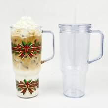 24 Clear 40oz Plastic Mugs With Lids And Straws, Christmas UV DTF Gift, Blank Acrylic Coffee Mugs With Handles, Suitable For Juice, Milk, Milkshakes, And Soft Drinks, Clear 40oz Reusable Leak-Proof Acrylic Drinking Cups, Valentine's Day Gift - 24 chiếc trong suốt - Xem 8
