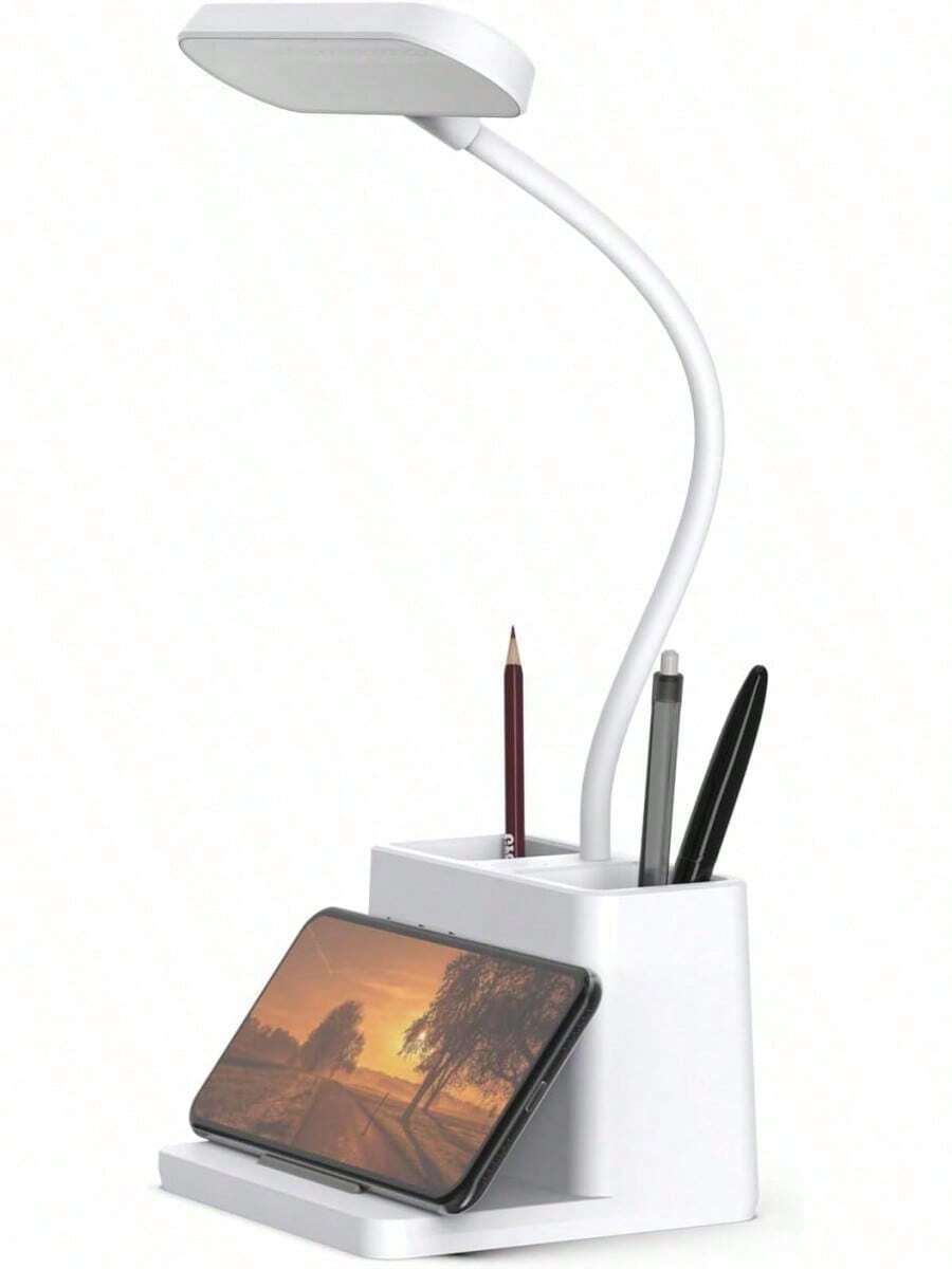 EstiloTendenciaLáMpara De Escritorio LED Con Soporte Para TeléFono Y BolíGrafo - 3 Modos De Brillo Ajustable, Luz Cuidado Ojos Sin Parpadeo, Flexible 360 °   , Recargable USB PortáTil Para Oficina, Hogar, EstudioCalidad PremiumVersióN Mejorada - 1 - Ver 1
