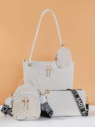 Conjunto de bolso de mano de mujer con estampado de lunares, con hebilla, cremallera, correa ajustable y estilo casual