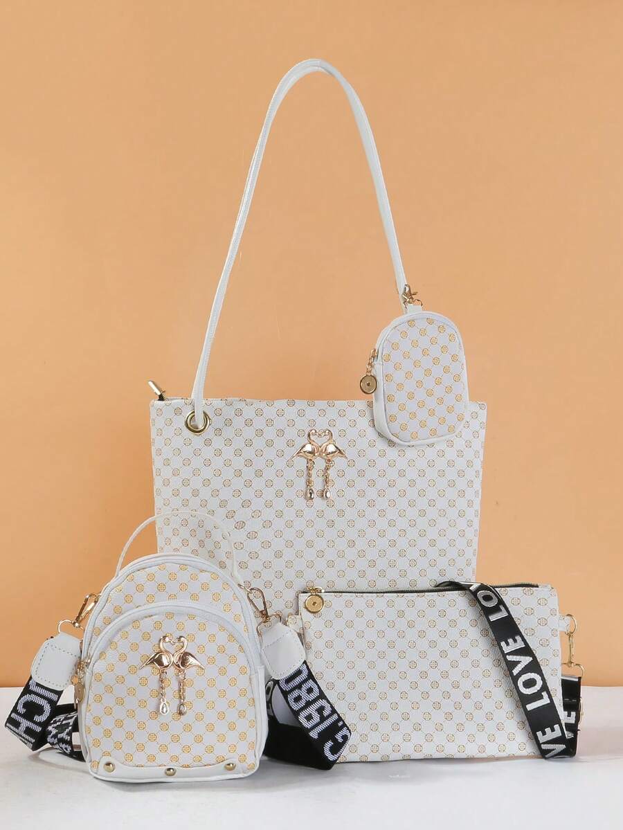 Bộ túi xách mini đeo chéo họa tiết chấm bi thời trang nữ có khóa kéo khóa thường ngày có thể điều chỉnh - trắng - Xem 1
