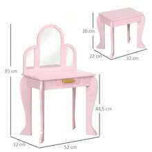 Kids Dressing Table | Pink Vanity Set With Mirror | Childrens Makeup Table With Drawer | Girls Play Furniture - Default - View 3